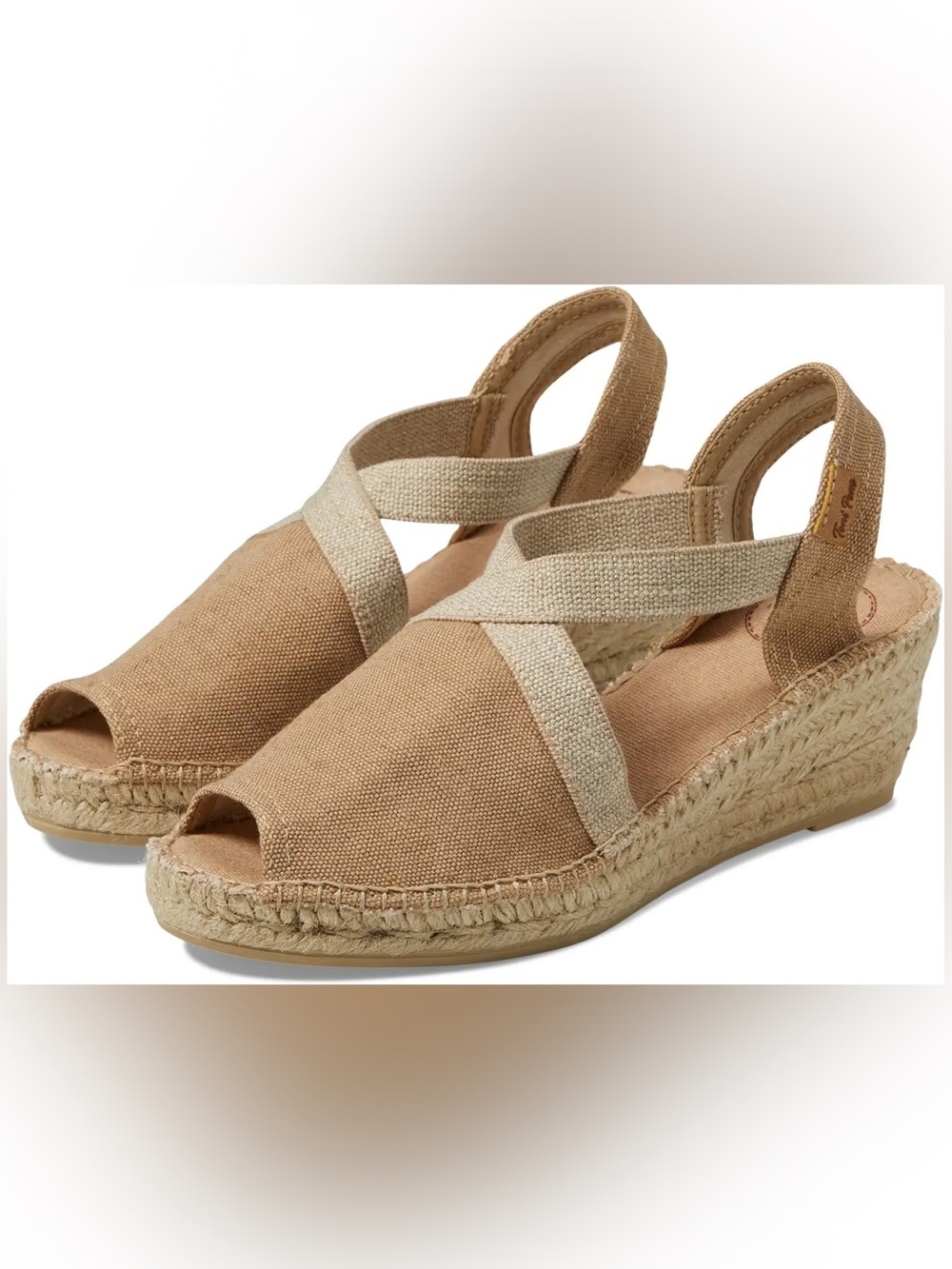Toni Pons Breda-V Espadrille Wedge Sandals in Tan with Elastic Cross Straps